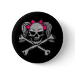 Ponytail skull w/ pink bows buttons