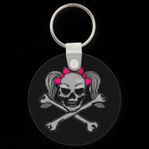 Ponytail skull w/ pink bows keychains
