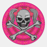 Ponytail skull w/ pink bows round stickers