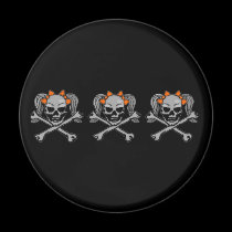 Ponytail skulls w/ orange bows magnets