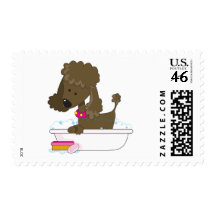 Poodle Bath Postage Stamps