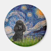 Poodle (black 1) - Starry Night Fridge Magnets