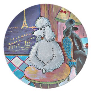 Poodle Eiffel Tower Impressionist Painting Plates