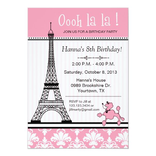 Poodle & Eiffel Tower Theme Birthday Invitation