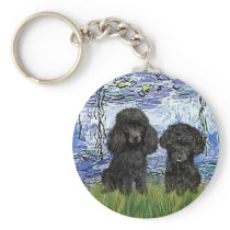 Poodle Pair (black) - Lilies 6 Key Chain