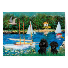 Poodle Pair (black) - Sailboats Greeting Cards