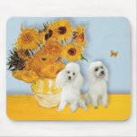 Poodle Pair (W) - Sunflowers Mouse Pads