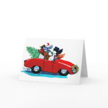 Poodles Christmas Vintage Car Art Print Card