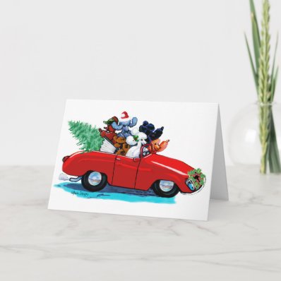 Poodles Christmas Vintage Car Art Print Card