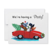 Poodles Christmas Vintage Car Art Print invitations by greerdesign Poodles Christmas Vintage Car Art Print invitations