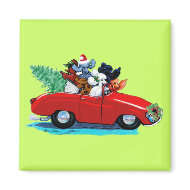Poodles Christmas Vintage Car Art Print magnet