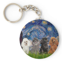 Poodles (four) - Starry Night Keychain
