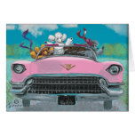 Poodles in Pink Cadillac Retro Print Card