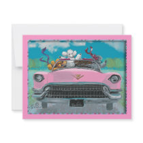 Poodles in Pink Cadillac Retro Print Invitation by greerdesign Poodles in Pink Cadillac Retro Print Invitation