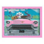 Poodles in Pink Cadillac Retro Print Invitation