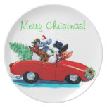 Poodles in Red Convertible Christmas Plate