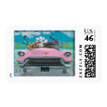 Poodles Pink Retro Car Postage stamps