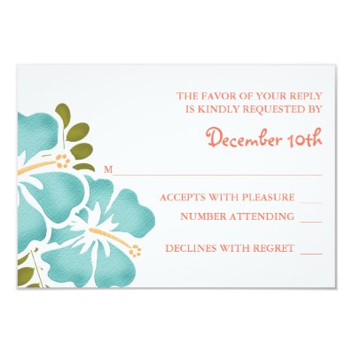 POOL AND CORAL HIBISCUS RSVP WEDDING RESPONSE CARD