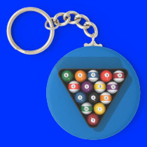 Pool Balls on Blue Felt Billiards Table: Key Chain