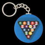 Pool Balls on Blue Felt Billiards Table: Key Chain