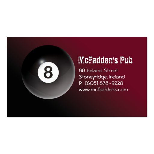 Pool - Billiards 8 Ball Business Card Burgundy (front side)