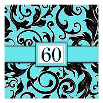 Pool Blue & Black 60th Birthday Party Invitations