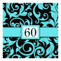 Pool Blue & Black 60th Birthday Party Invitations