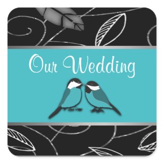 Pool Blue & Black Love Birds Wedding Seals sticker