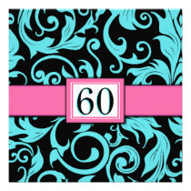 Pool Blue & Pink 60th Birthday Party Invitations