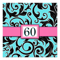 Pool Blue & Pink 60th Birthday Party Invitations