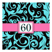 Pool Blue & Pink 60th Birthday Party Invitations