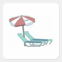 Pool Chairs and Umbrella Square Stickers