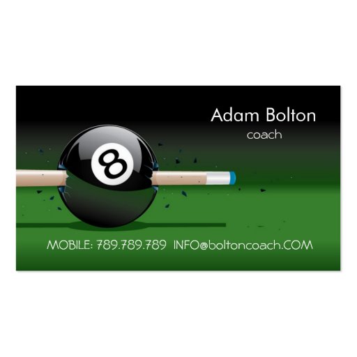 Pool Coach or Player Business Card Template (front side)