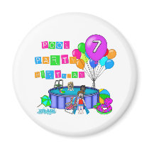 Pool Party 7th Birthday Refrigerator Magnets