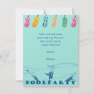 Pool Party and Flip Flops on Blue Background invitation