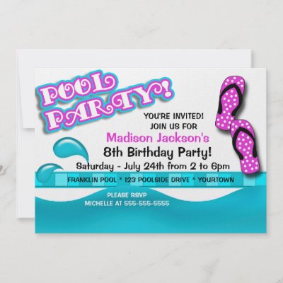 Pool Party Birthday Custom Announcements