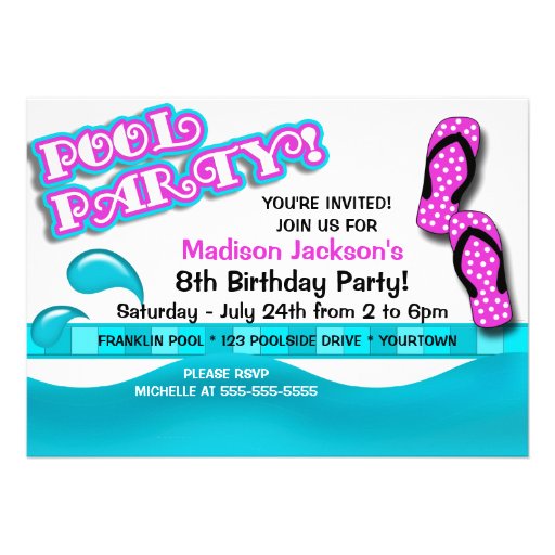 Pool Party Birthday Custom Announcements (front side)