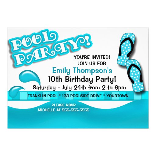 Pool Party Birthday Custom Invitation