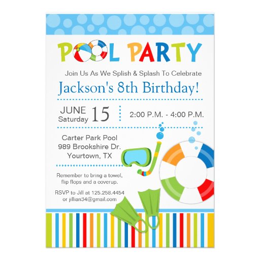 Pool Party Birthday Invitation (front side)