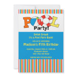 Pool Party Birthday Invitation Bright Stripes!