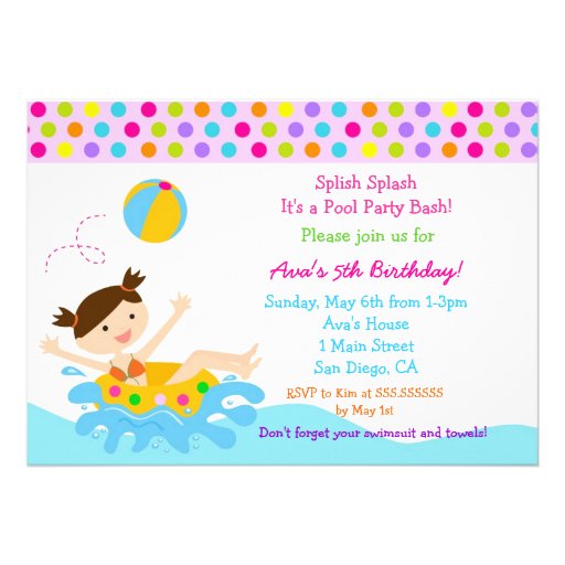 Pool Party Birthday Invitations (front side)