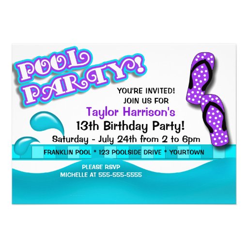 Pool Party Birthday Personalized Invite (front side)