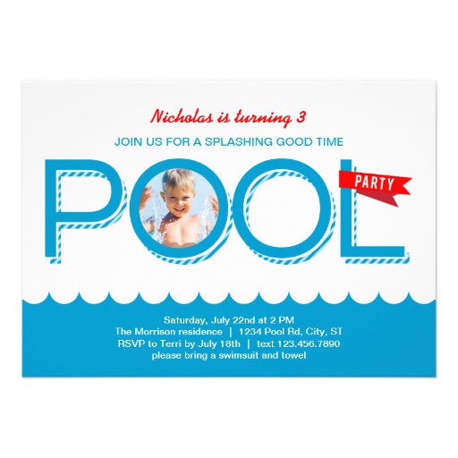 Pool Party Birthday Photo Invitation (front side)
