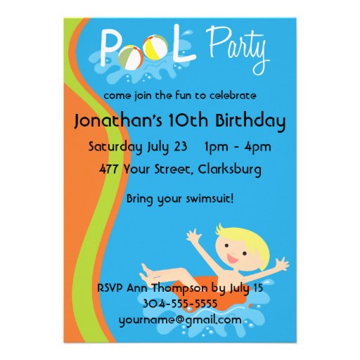 Pool Party Boy Blonde Invitation