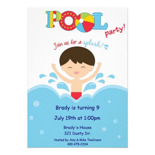 Pool Party -Boy Custom Invitations