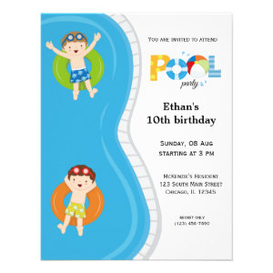 Pool Party (boy) Personalized Invitations