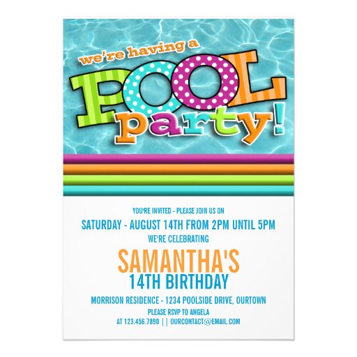 Pool Party Celebration Invitation (front side)