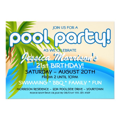 Pool Party Celebration Invitations (front side)