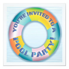   Pool Party Colorful Fun Float Invitation 5.25