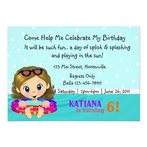 Pool Party Girl Personalized Invite